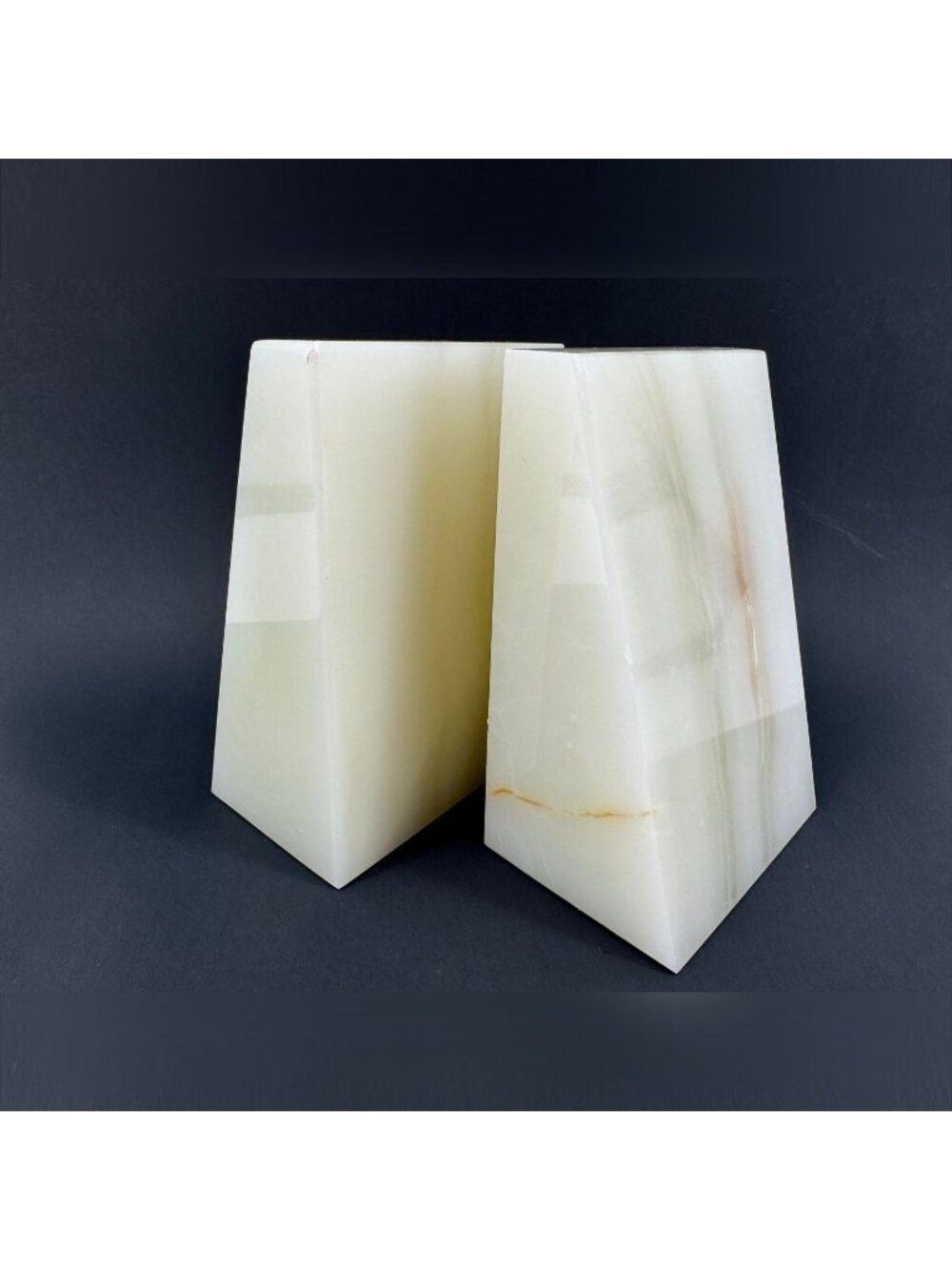 Vintage SERRV White Onyx Alabaster Bookends Pair Original Box